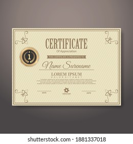 Diploma Certificate of achievement template in vector with Thai outline. Award Templates, achievements for companies, Best Prize Documents. Illustration Templates