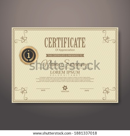 Diploma Certificate of achievement template in vector with Thai outline. Award Templates, achievements for companies, Best Prize Documents. Illustration Templates