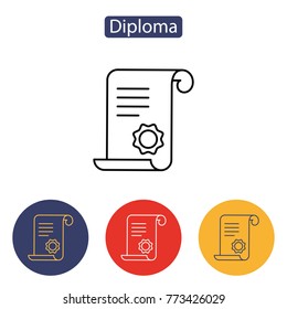 Diploma, certificate, award icon isolated on white background. Certificate icon. Education simbol. Outline pictogram for web site design and mobile apps. Vector illustration. Editable stroke.