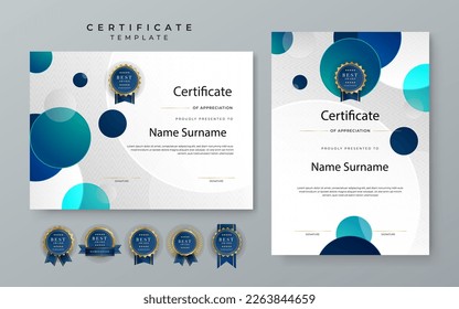 Diploma certificate border template set with badges for award, business, and education