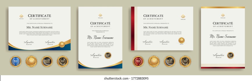 Diploma certificate border templates set with badges for award, business, and education