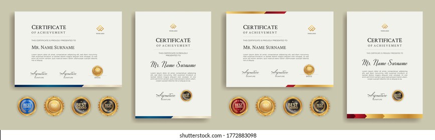 Diploma certificate border templates set with badges for award, business, and education