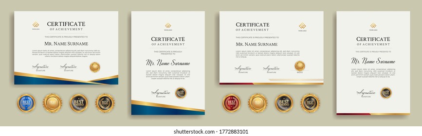 Diploma certificate border templates set with badges for award, business, and education