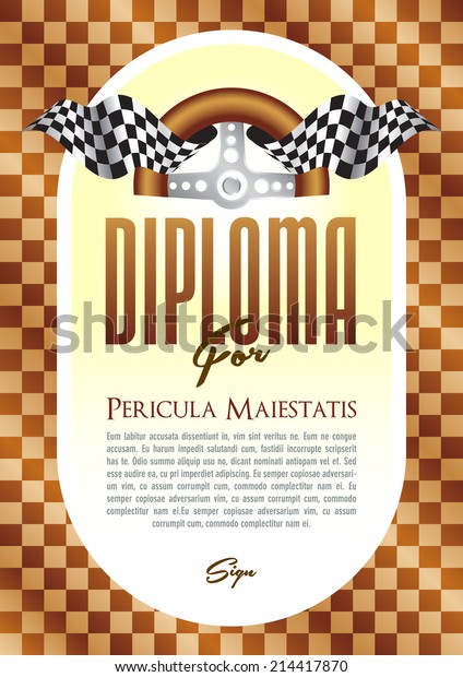 Diploma, Certificate with a checkerboard motif of
the steering wheel to the winner of motorsport, motorsports
championship race go-karts in
cars