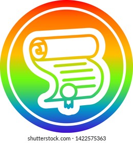 diploma certificate circular icon with rainbow gradient finish