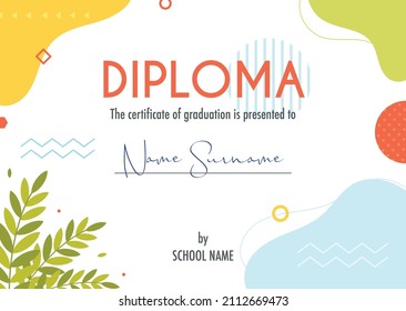 Diploma certificate concept template, with abstract background illustrations. vector 