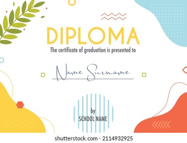 Diploma Certificate Concept Template mit abstrakten Hintergrundillustrationen. Vektorgrafik 