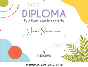 Diploma certificate concept template, with abstract background illustrations. vector 