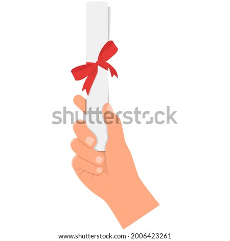 Diploma certificate in hand vector icon on white background