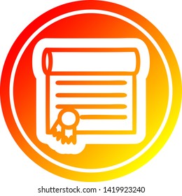 icono de certificado de diploma con acabado degradado cálido
