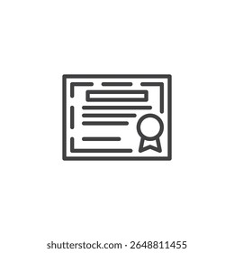 Diploma Certificate line icon. Outline icon vector showing a diploma with a ribbon. This icon symbol represents achievement, graduation, and academic success.