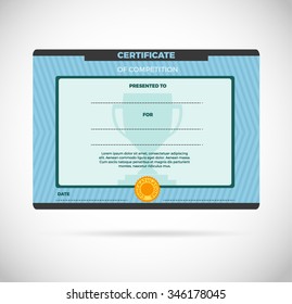 Diploma certificate, Modern Print design, with cup on background, blue colors vector illustration