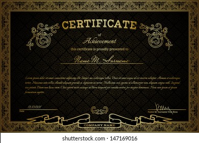 Diploma Or Certificate On Black Damask Background