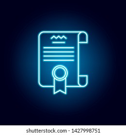diploma, certificate outline icon in neon style. elements of education illustration line icon. signs, symbols can be used for web, logo, mobile app, UI, UX