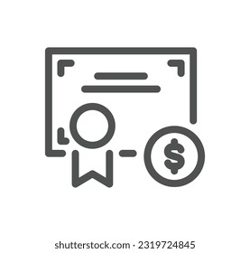 Diploma and certificate related icon outline and linear vector.
