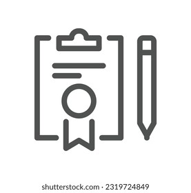 Diploma and certificate related icon outline and linear vector.