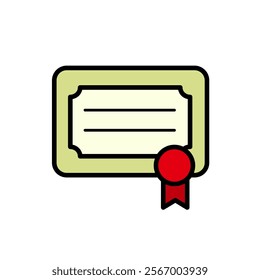 diploma, certificate with ribbon and seal - vector icon