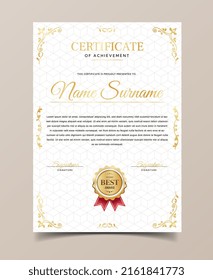 Diploma certificate template. Award to best students of course, talented students. Graduation document confirming knowledge. award and prize to winner, achievement. Realistic flat vector illustration