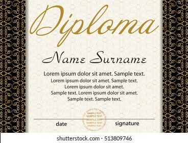 Diploma or certificate template. Award winner. Reward. Winning the competition. Vector illustration.