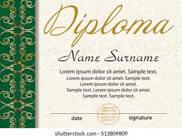 Diploma or certificate template. Award winner. Reward. Winning the competition. Vector illustration.