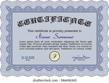 Diploma or certificate template. With background. Vector illustration.Excellent design. 
