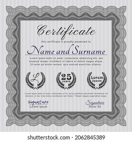 Diploma or certificate template.  Beauty design.  With complex background.    Grey color.