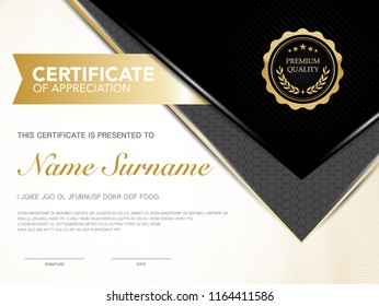 diploma certificate template black and gold color with luxury and modern style vector image.