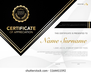 diploma certificate template black and gold color with luxury and modern style vector image.
