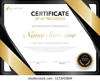 diploma certificate template black and gold color with luxury and modern style vector image.