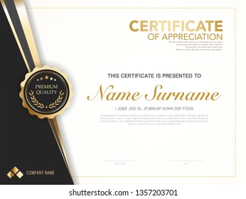 Diploma Certificate Template Black And Gold Color With Luxury And Modern Style Vector Image.