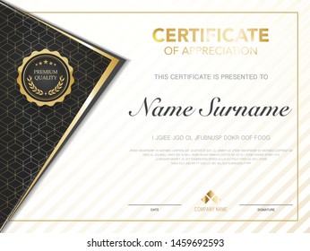 diploma certificate template black and gold color with luxury and modern style vector image.