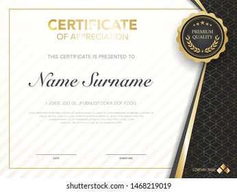 diploma certificate template black and gold color with luxury and modern style vector image.