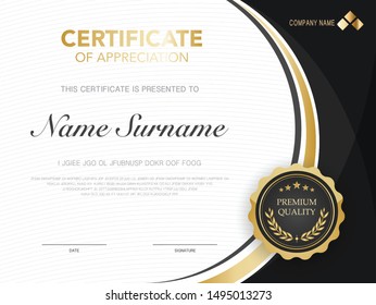 diploma certificate template black and gold color with luxury and modern style vector image.