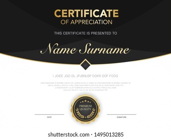 diploma certificate template black and gold color with luxury and modern style vector image.