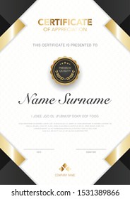 diploma certificate template black and gold color with luxury and modern style vector image, suitable for appreciation.  Vector illustration.