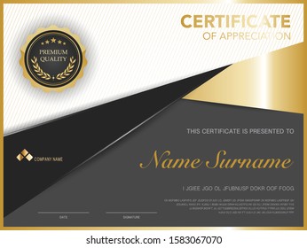 diploma certificate template black and gold color with luxury and modern style vector image.