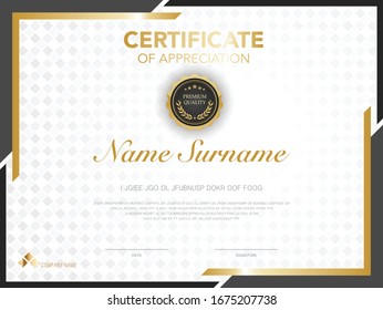 diploma certificate template black and gold color with luxury and modern style vector image, award suitable for appreciation.  Vector illustration.