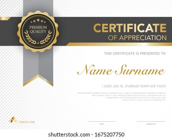 diploma certificate template black and gold color with luxury and modern style vector image, award suitable for appreciation.  Vector illustration.