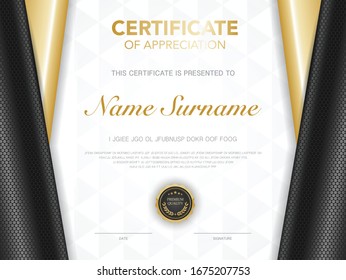 diploma certificate template black and gold color with luxury and modern style vector image, award suitable for appreciation.  Vector illustration.