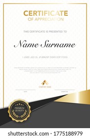 diploma certificate template black and gold color with luxury and modern style vector image, suitable for appreciation.  Vector illustration.