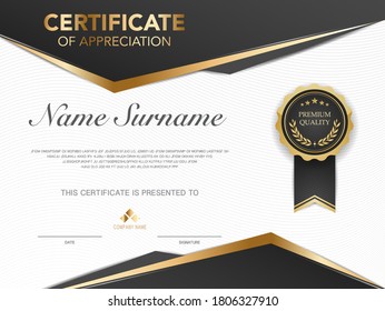 diploma certificate template black and gold color with luxury and modern style vector image, suitable for appreciation.  Vector illustration.