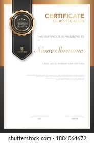 diploma certificate template black and gold color with luxury and modern style vector image, award suitable for appreciation. Vector illustration eps10