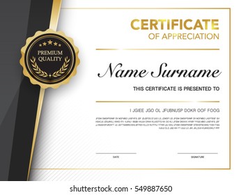 diploma certificate template black and gold color with luxury and modern style vector image.