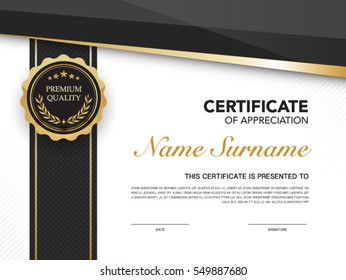 Diploma Certificate Template Black And Gold Color With Luxury And Modern Style Vector Image.