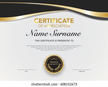 Diploma Certificate Template Black And Gold Color With Luxury And Modern Style Vector Image.