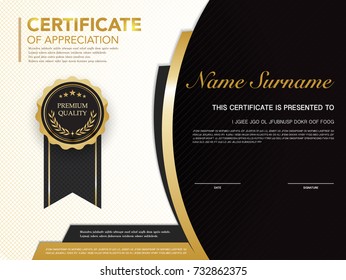 diploma certificate template black and gold color with luxury and modern style vector image.