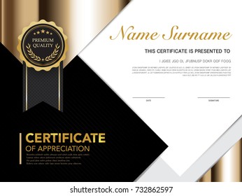 Diploma Certificate Template Black And Gold Color With Luxury And Modern Style Vector Image.