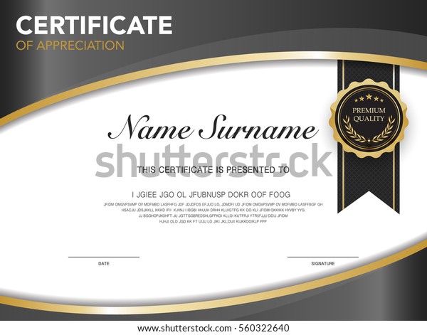 Diploma Certificate Template Black Gold Color Stock Vector Royalty