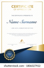 diploma certificate template blue and gold color with luxury and modern style vector image, suitable for appreciation.  Vector illustration.