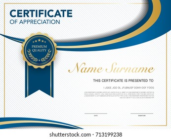 Diploma Certificate Template Blue Gold Color Stock Vector (Royalty Free ...